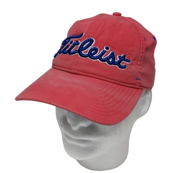 Titleist Baseball Cap Golf Hat Embroidered Adjustable Leather Metal Coral - Picture 1 of 10